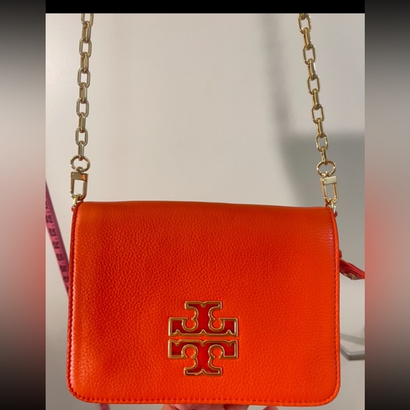 TORY BURCH Chain Shoulder Bag Two Way Clutch Leather Orange - Picture 3 of 8
